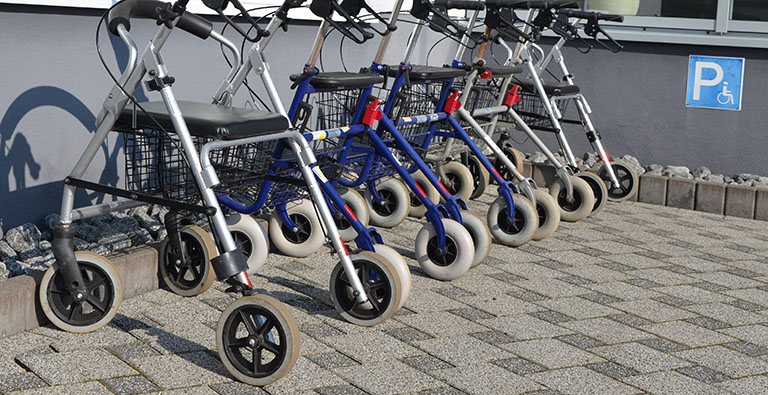 A selection of walking frames and rollators