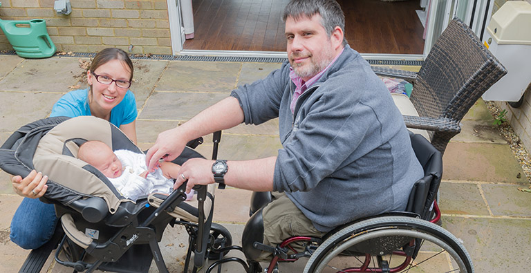 Richard and his daughter Isabel testing their new wheelchair accessible buggy