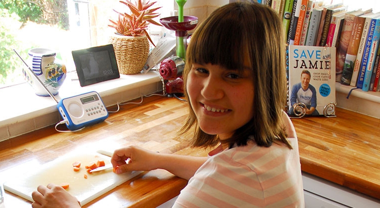 Natasha cooks her own meals with help of a new perching stool